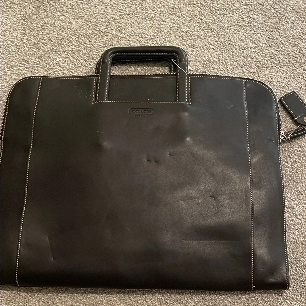 Coach Black Leather Men's thin Briefcase with Top Handles new with out tags